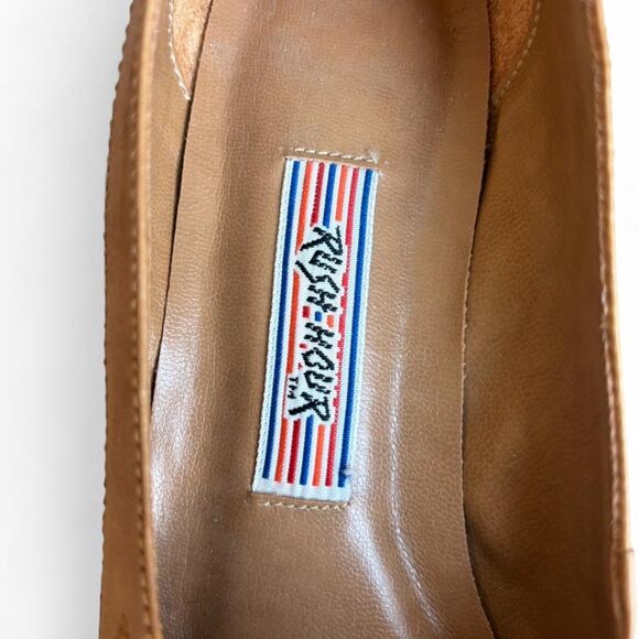 Vintage Rush Hour 7B Leather Cutout Heels Tan Braided Toe Western Boho - Picture 5 of 8